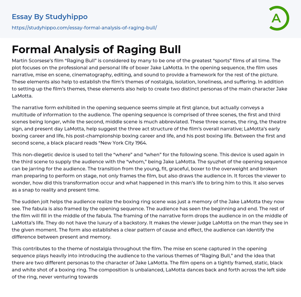 Formal Analysis of Raging Bull Essay Example