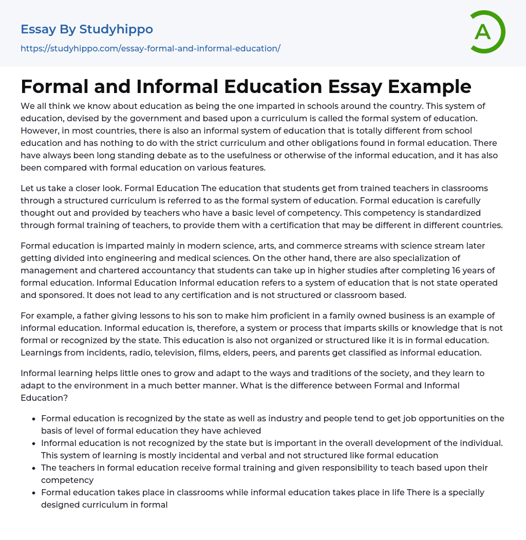 Formal and Informal Education Essay Example