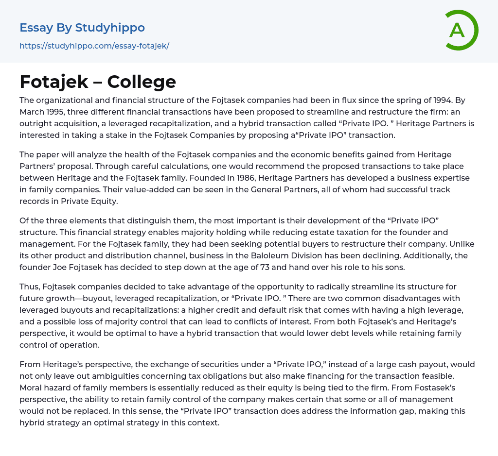 Fotajek – College Essay Example