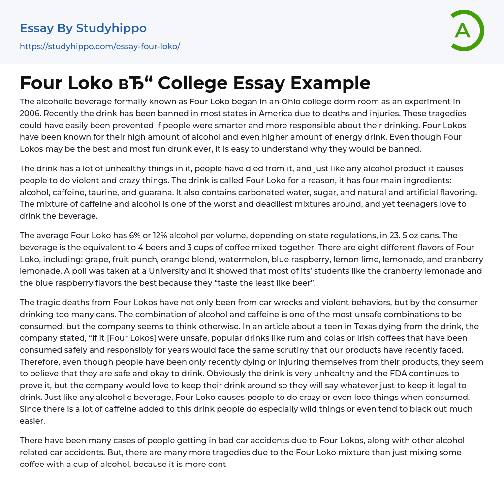 Four Loko College Essay Example