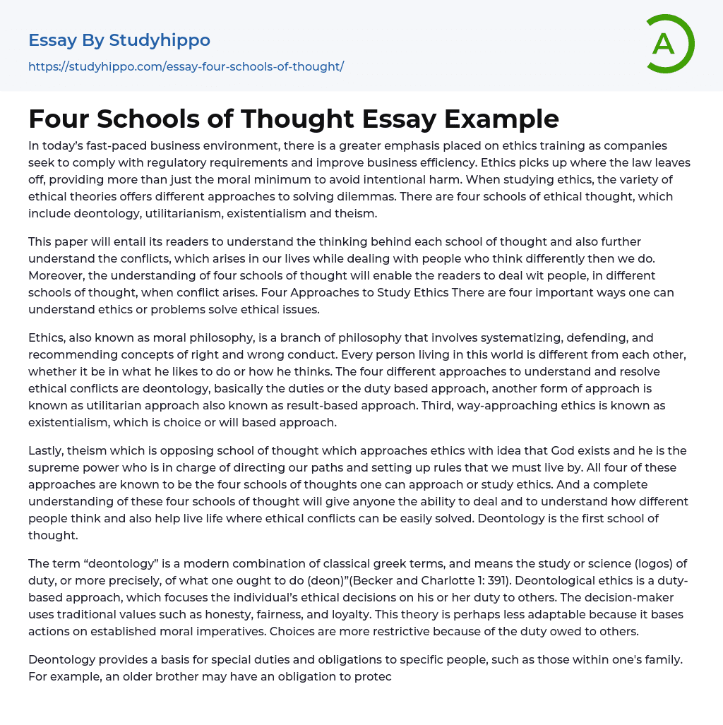 Four Schools of Thought Essay Example
