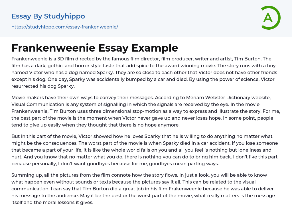 Frankenweenie Essay Example