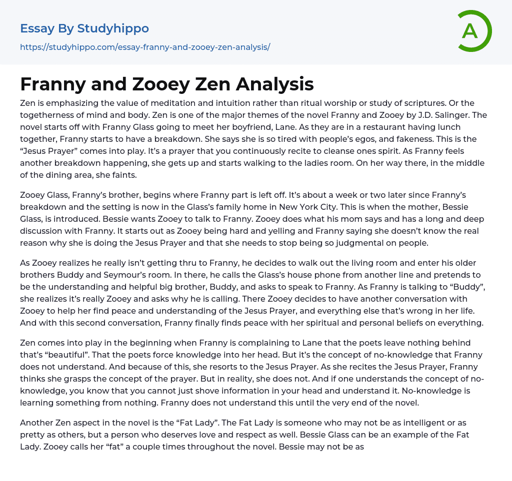 Franny and Zooey Zen Analysis Essay Example