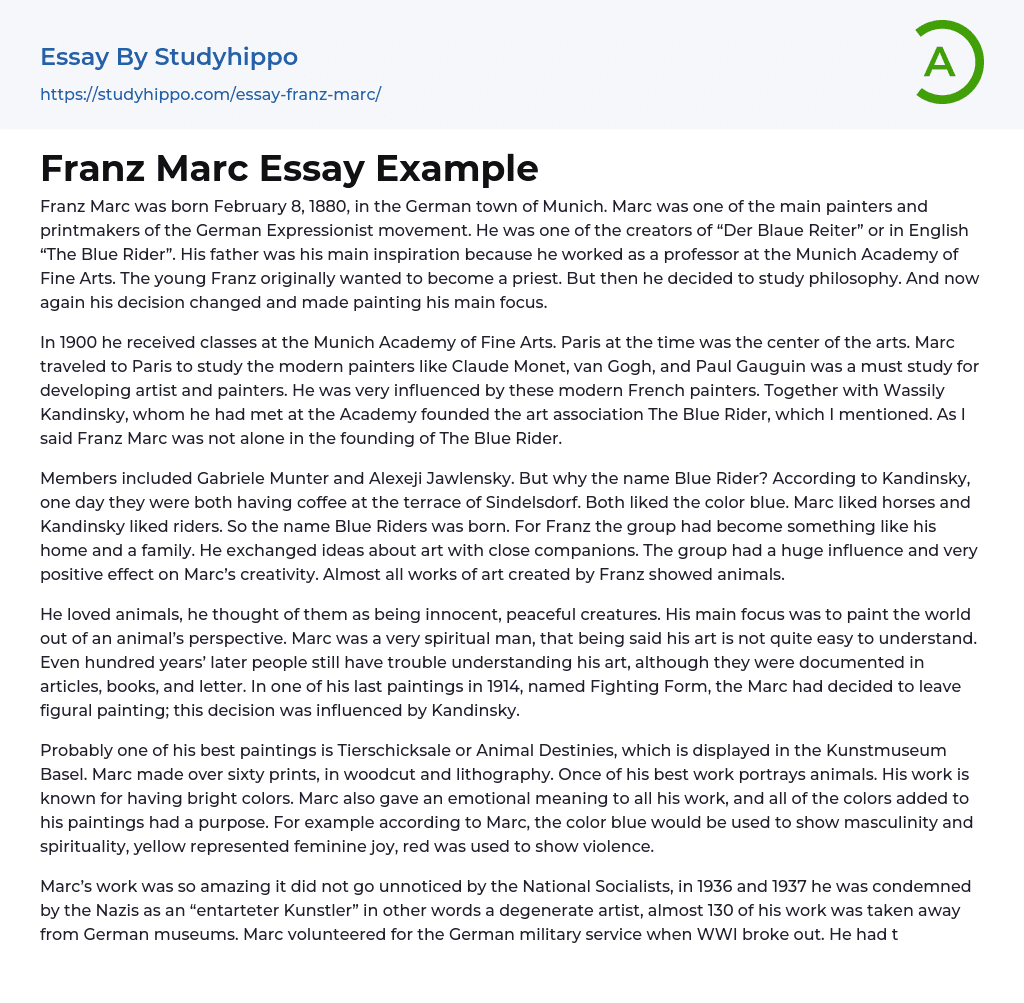 Franz Marc Essay Example