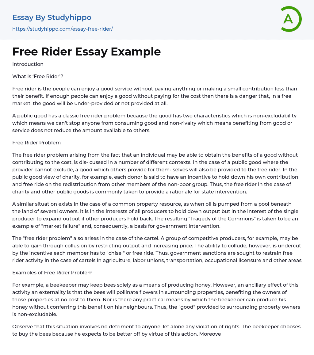 Free Rider Essay Example