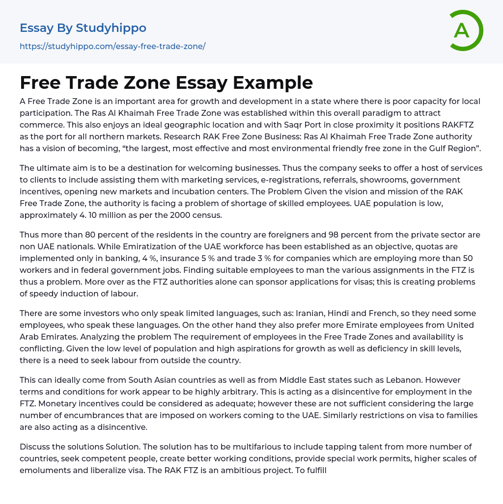 Free Trade Zone Essay Example