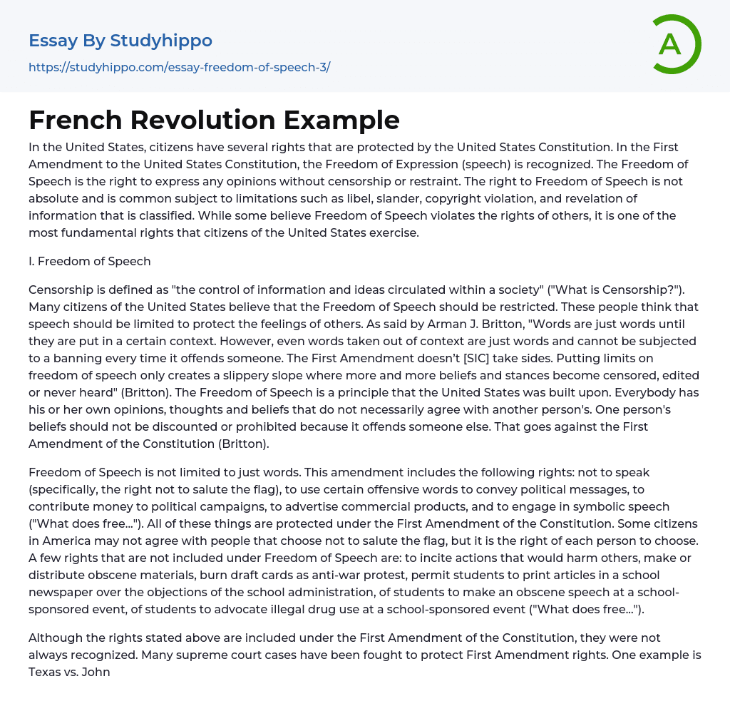 French Revolution Example Essay Example
