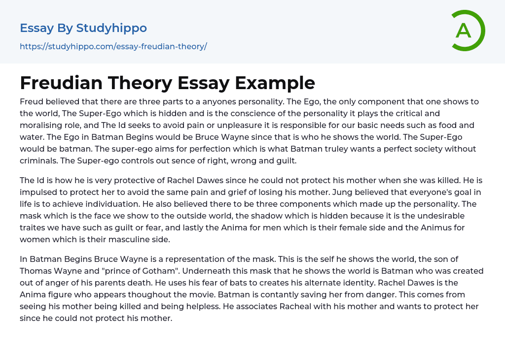 Freudian Theory Essay Example