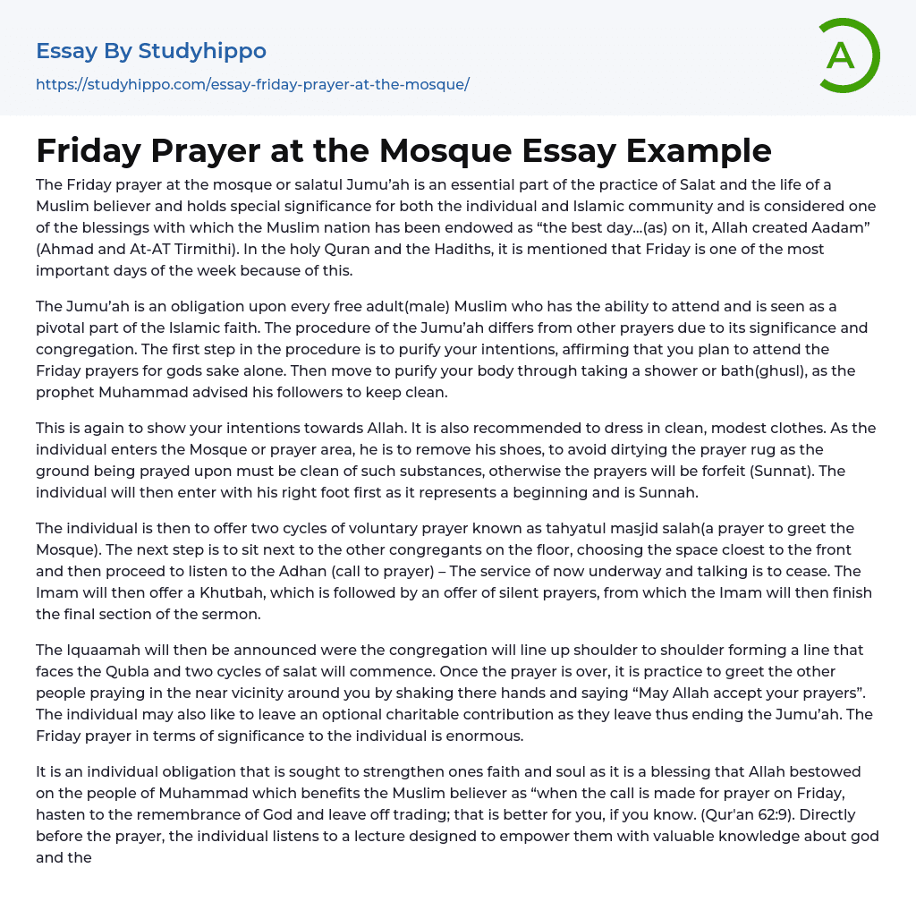 Friday Prayer at the Mosque Essay Example