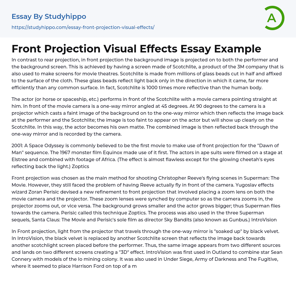Front Projection Visual Effects Essay Example