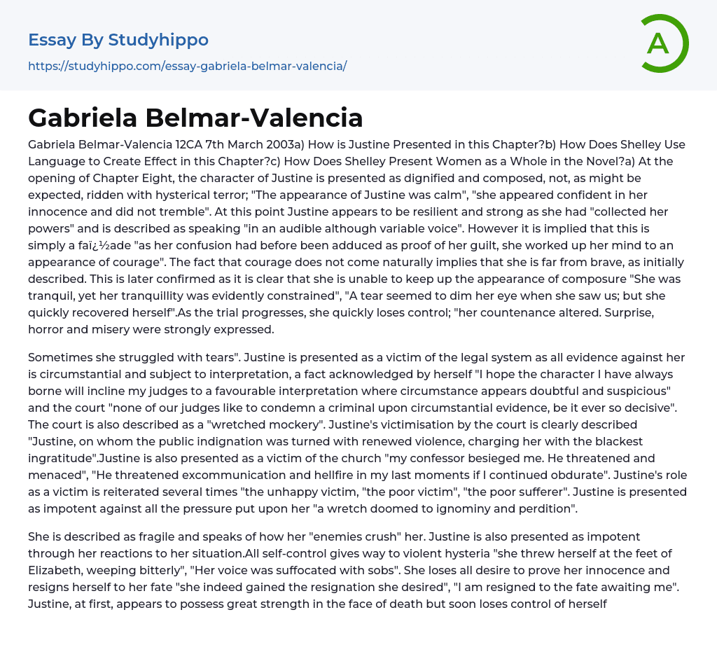 Gabriela Belmar-Valencia Essay Example