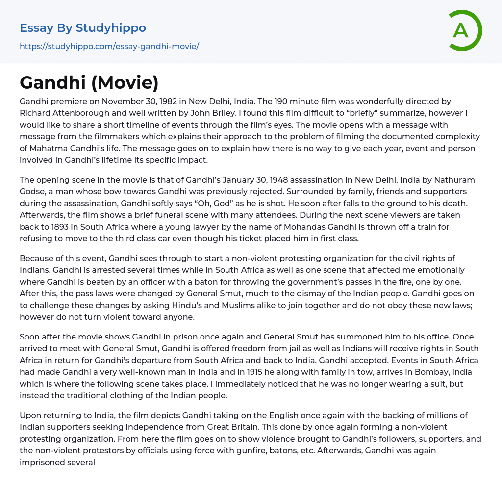 Gandhi (Movie) Essay Example