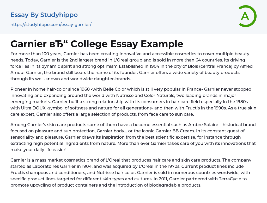 Garnier College Essay Example