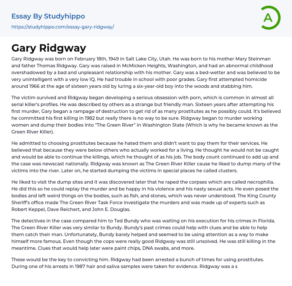 Gary Ridgway Essay Example