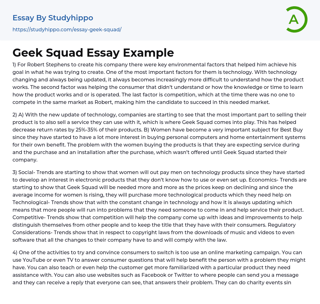 Geek Squad Essay Example