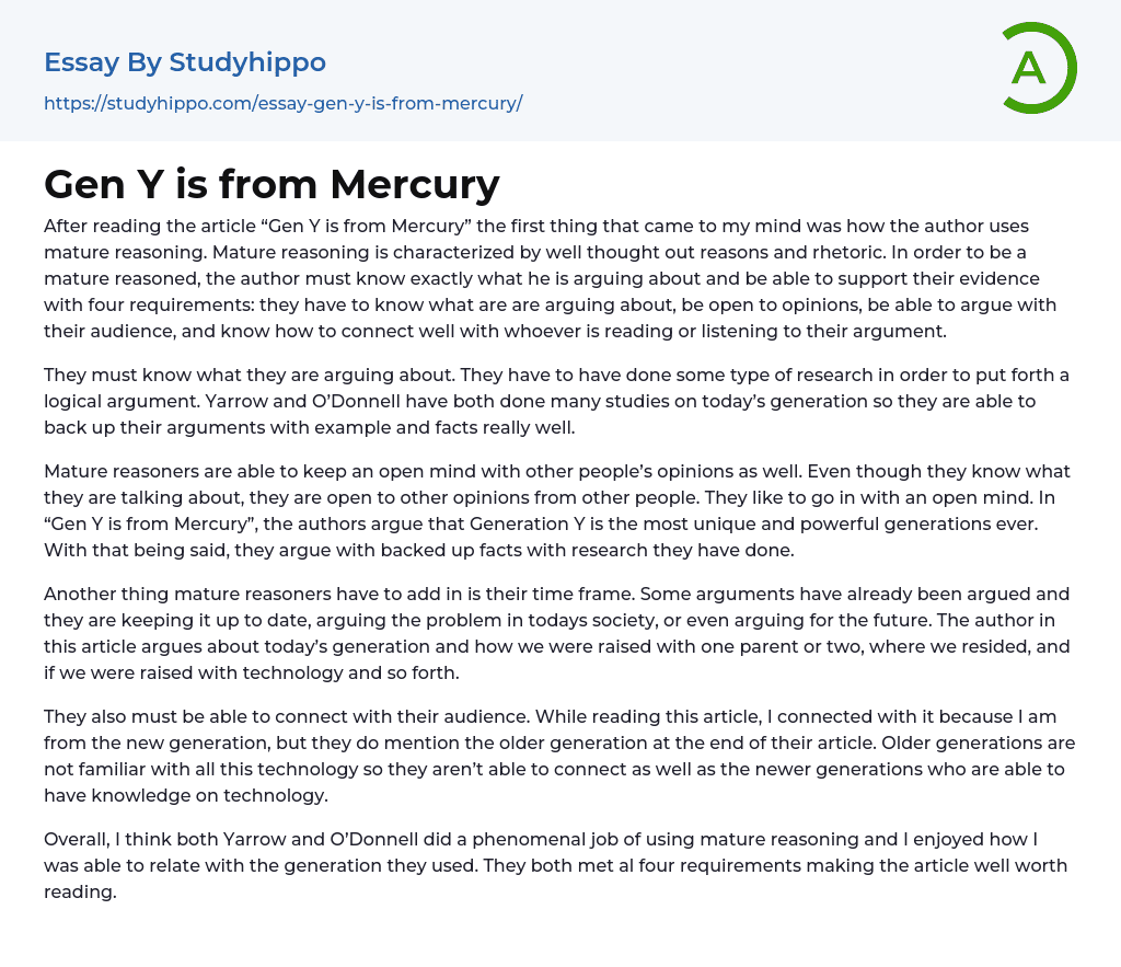 Gen Y is from Mercury Essay Example