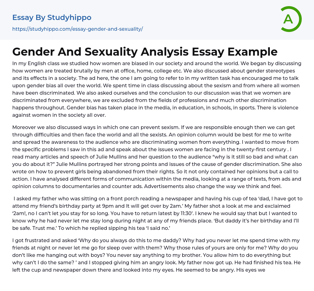 Gender And Sexuality Analysis Essay Example