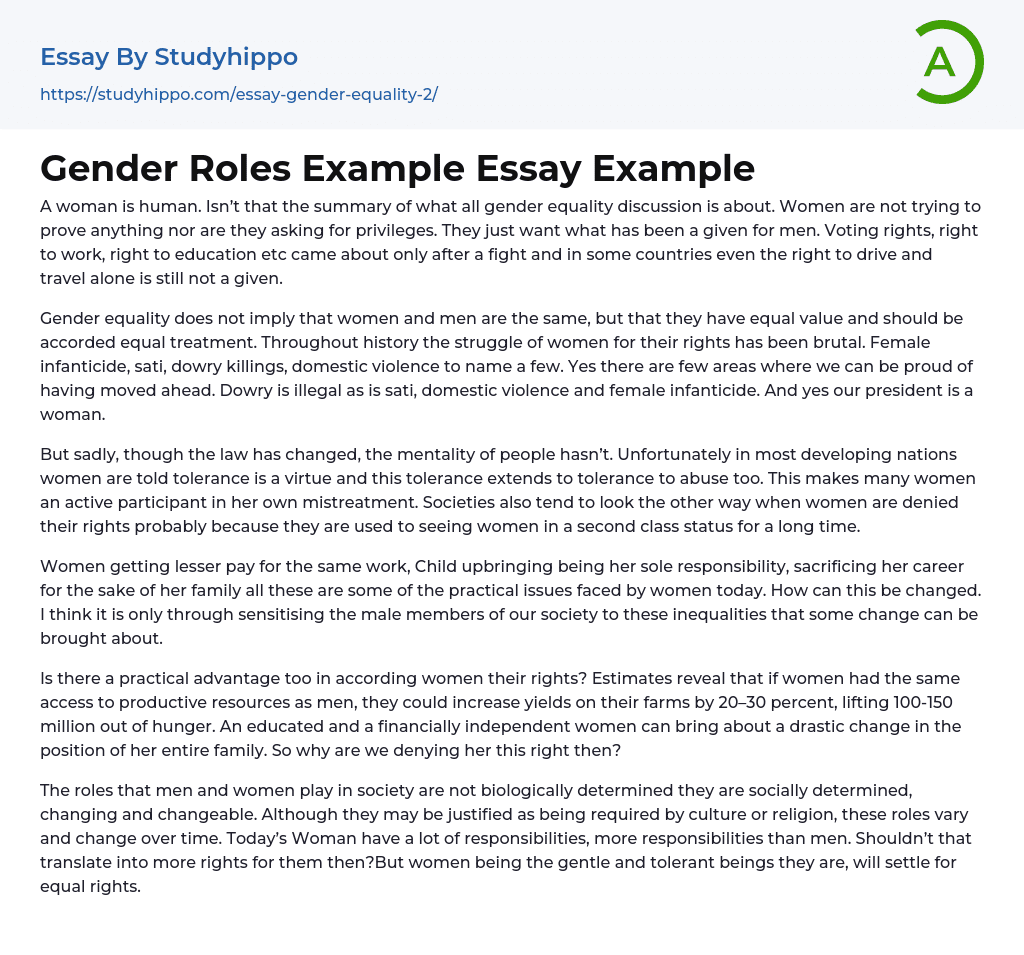 Gender Roles Example Essay Example