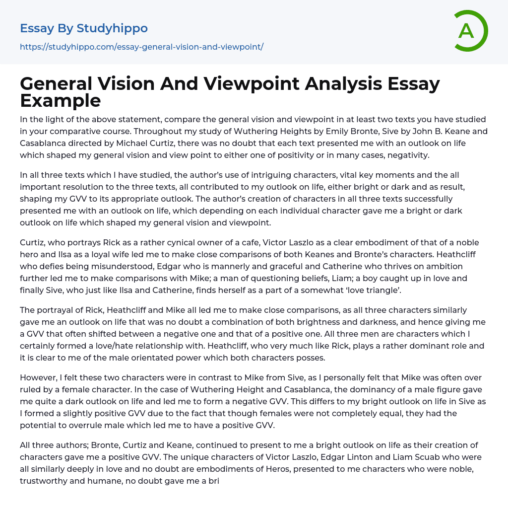 General Vision And Viewpoint Analysis Essay Example