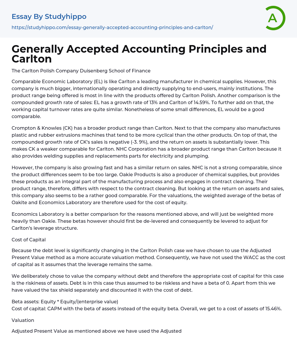 Generally Accepted Accounting Principles and Carlton Essay Example