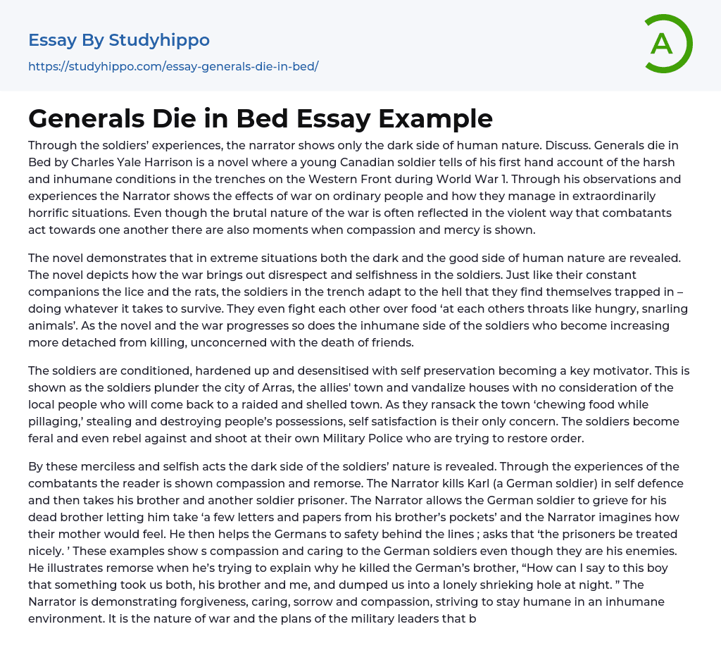Generals Die in Bed Essay Example