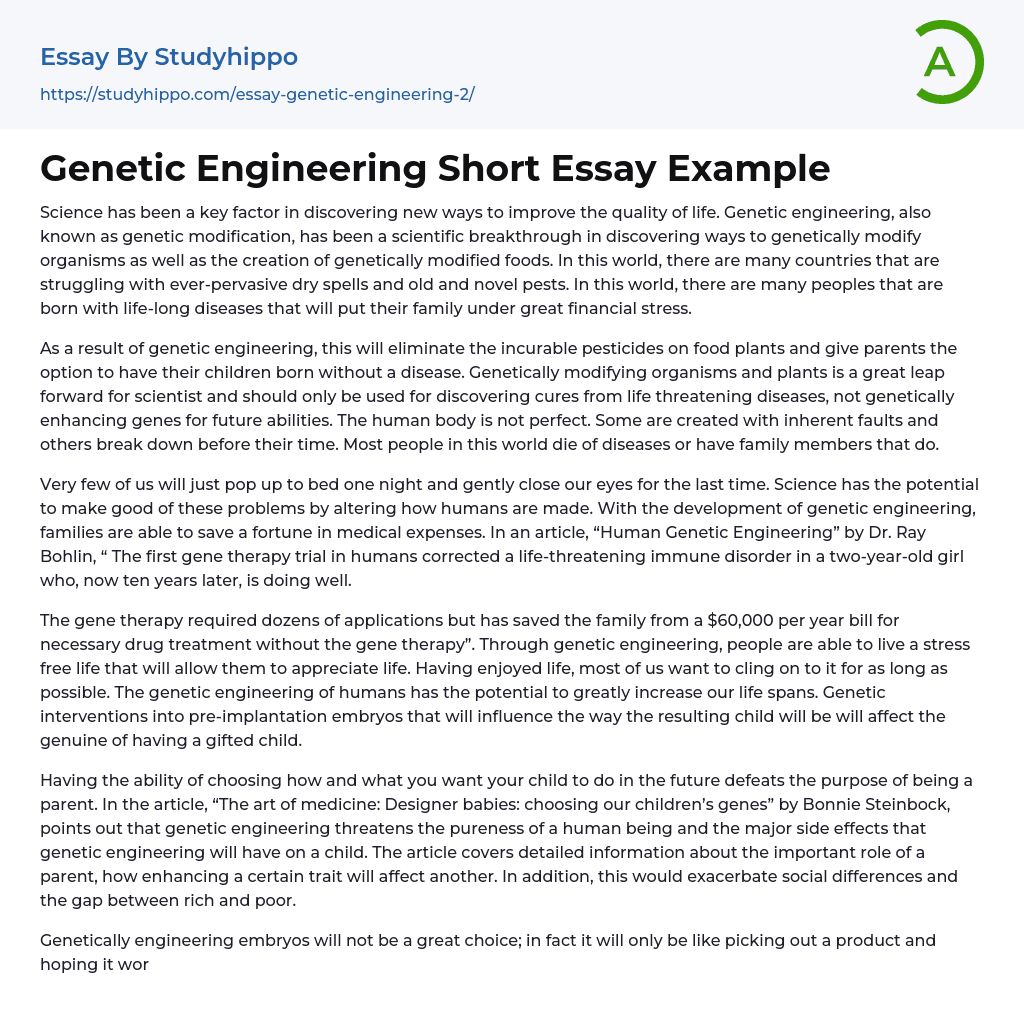Genetic Engineering Short Essay Example