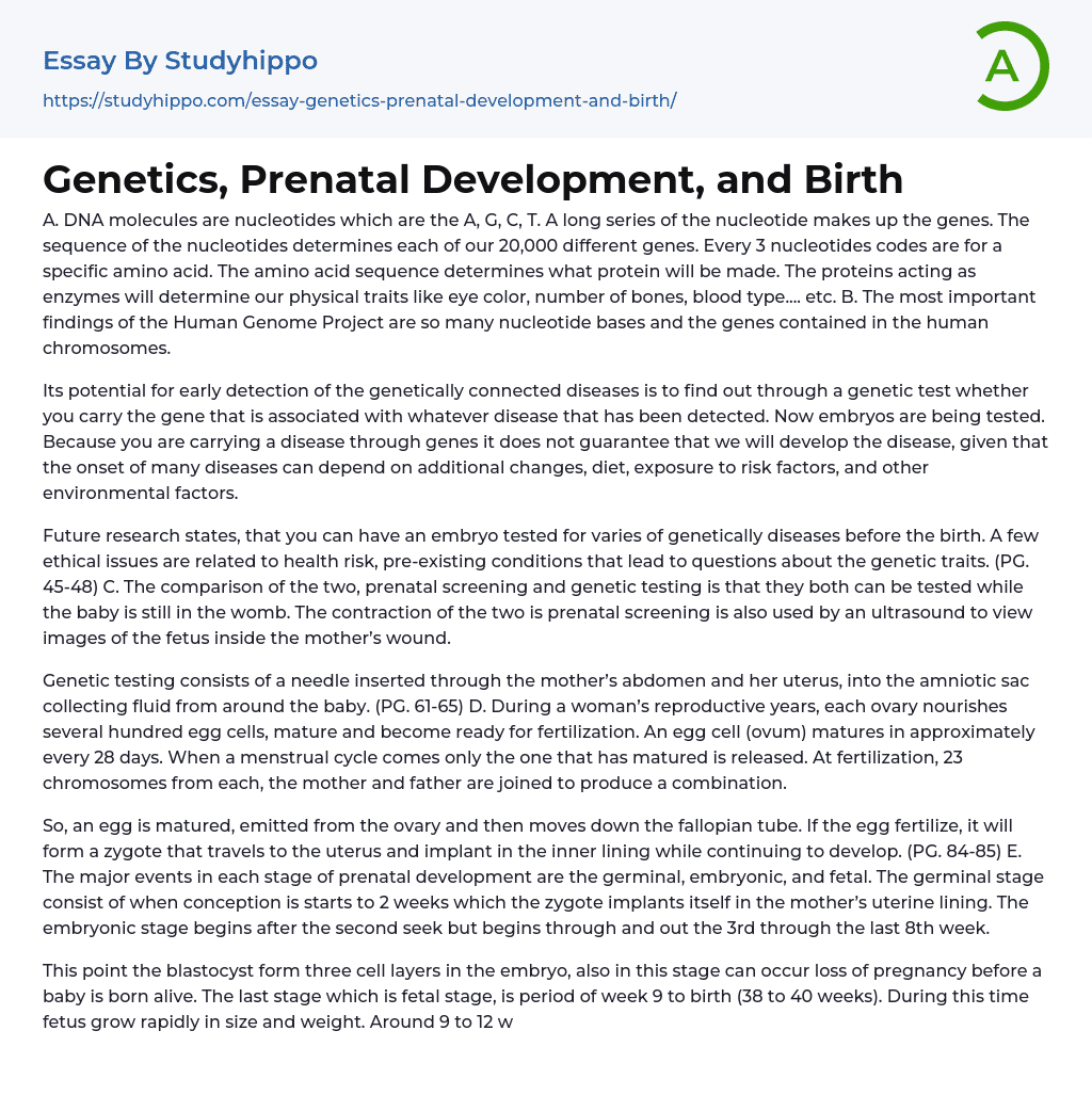Genetics, Prenatal Development, and Birth Essay Example