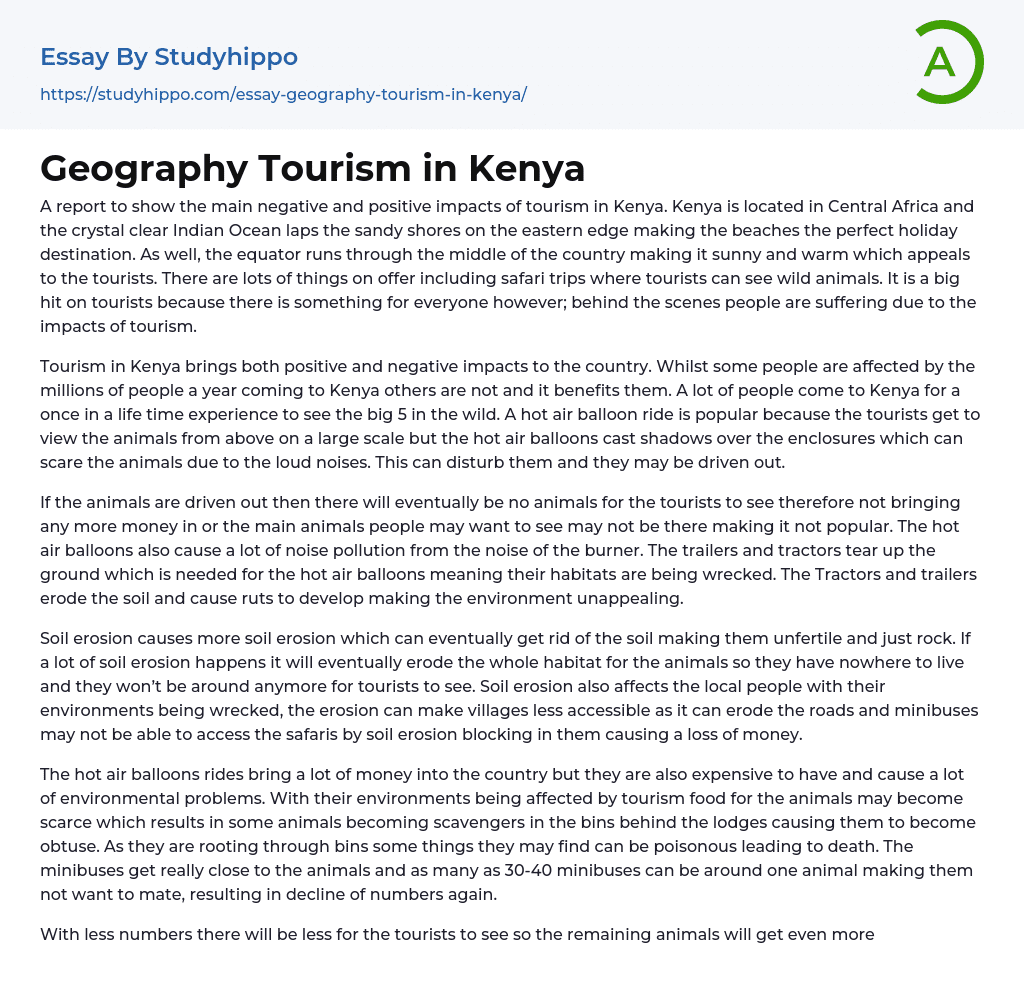 Geography Tourism in Kenya Essay Example