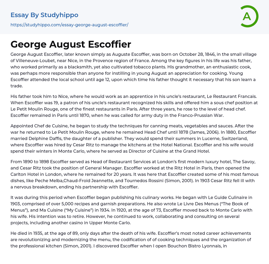 George August Escoffier Essay Example