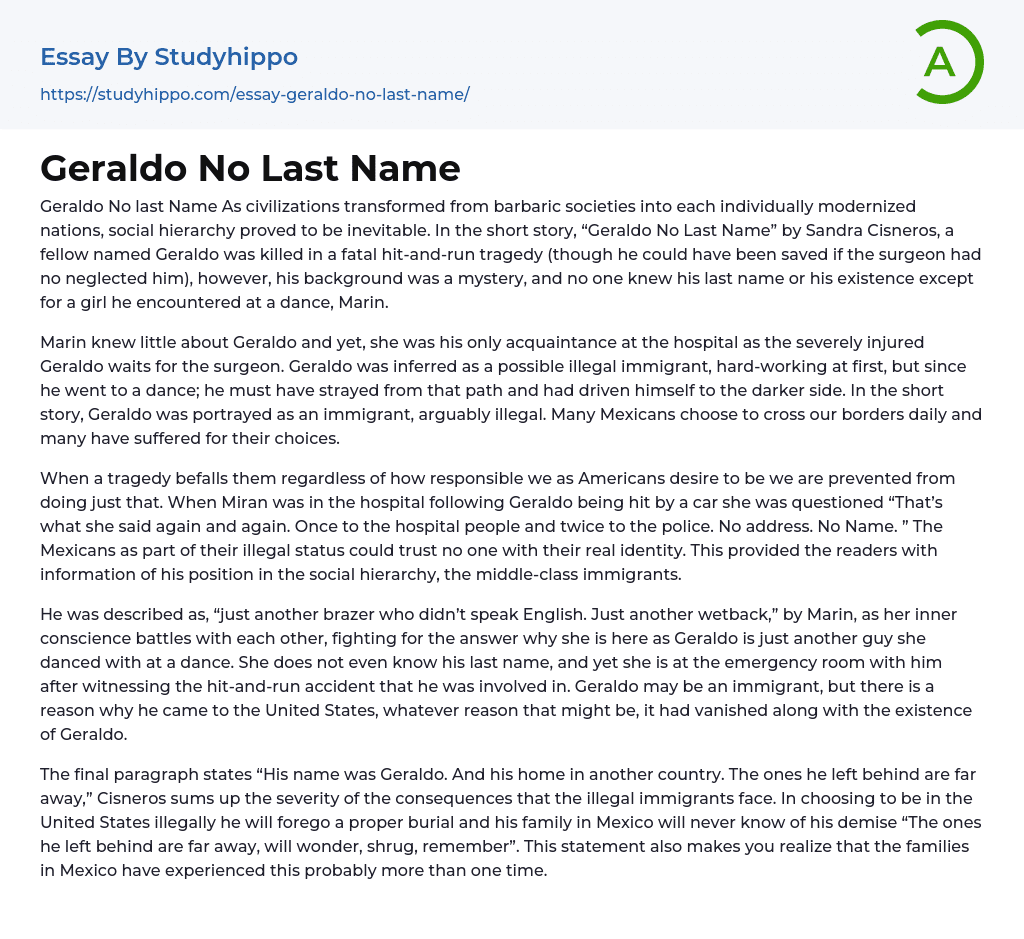 Geraldo No Last Name Essay Example