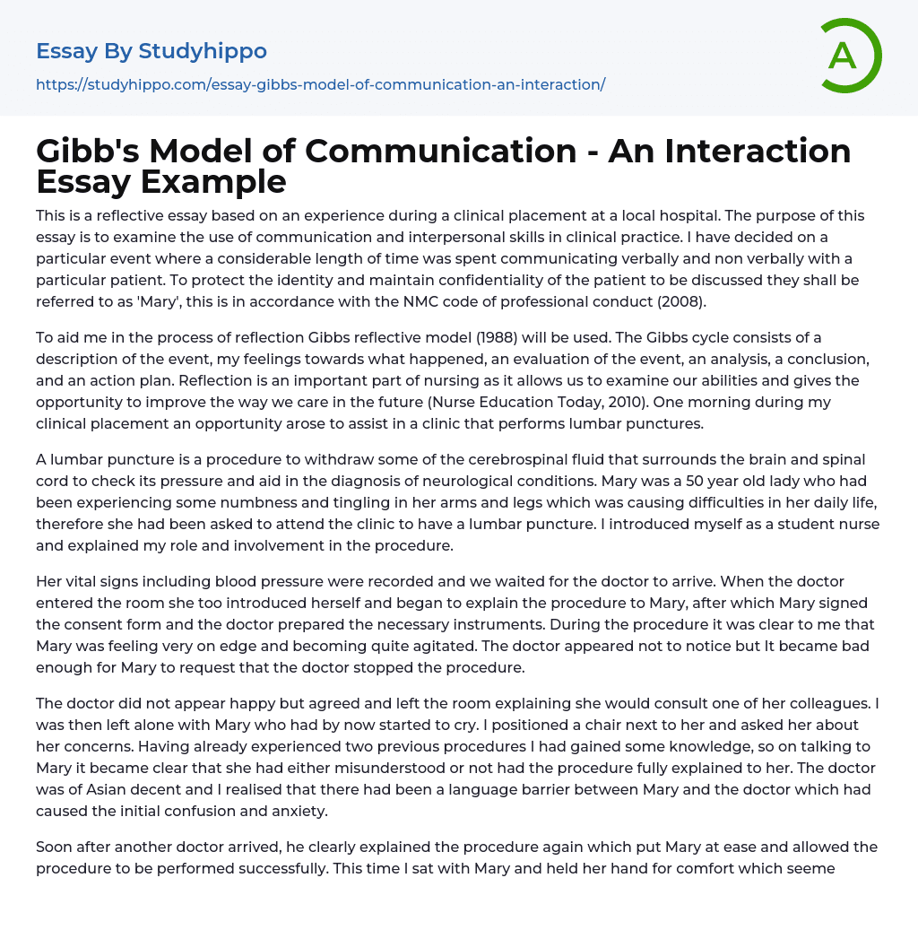 Gibb’s Model of Communication – An Interaction Essay Example