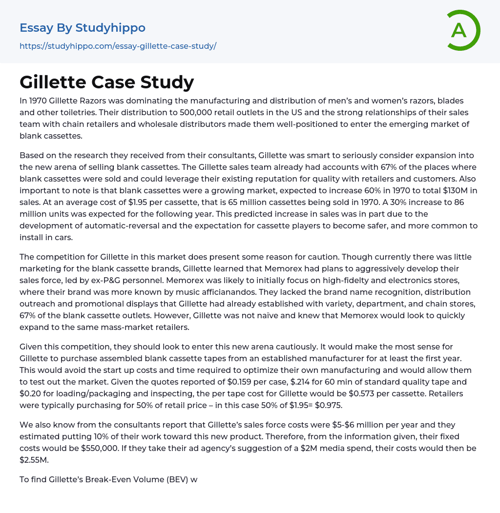 Gillette Case Study Essay Example