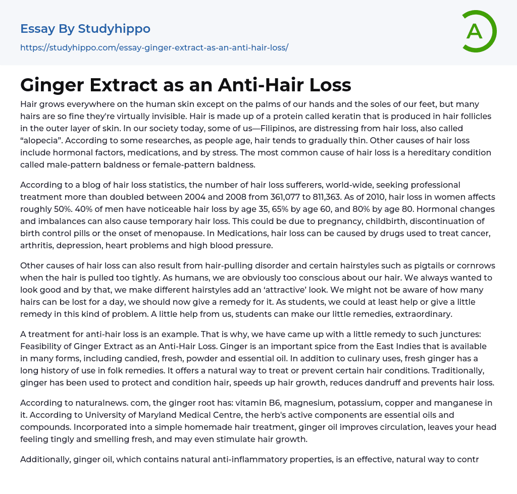 Ginger Extract as an Anti-Hair Loss Essay Example