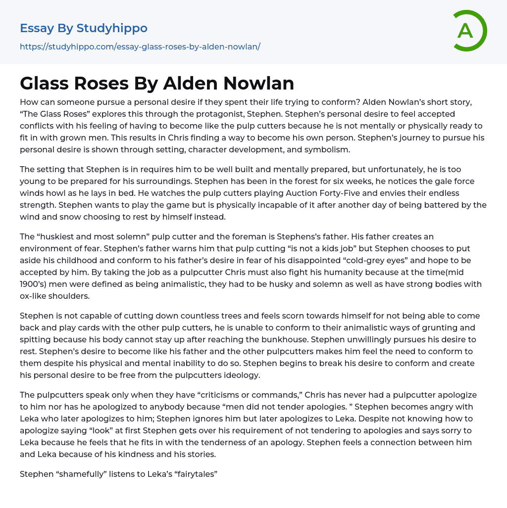 Glass Roses By Alden Nowlan Essay Example