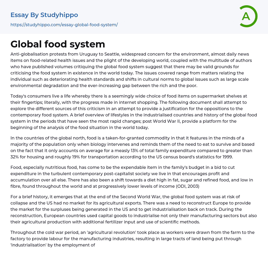Global food system Essay Example