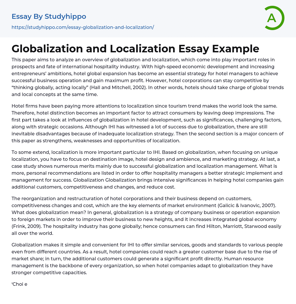 Globalization and Localization Essay Example