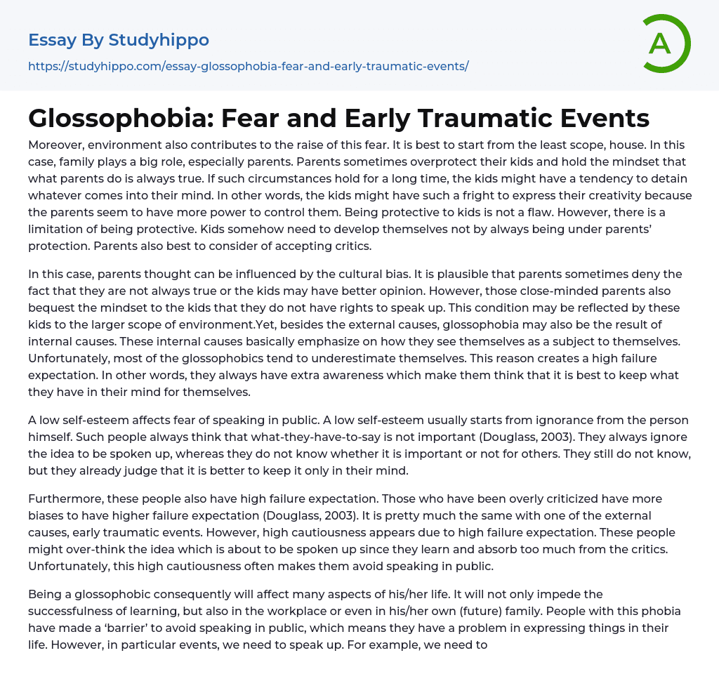 Glossophobia: Fear and Early Traumatic Events Essay Example