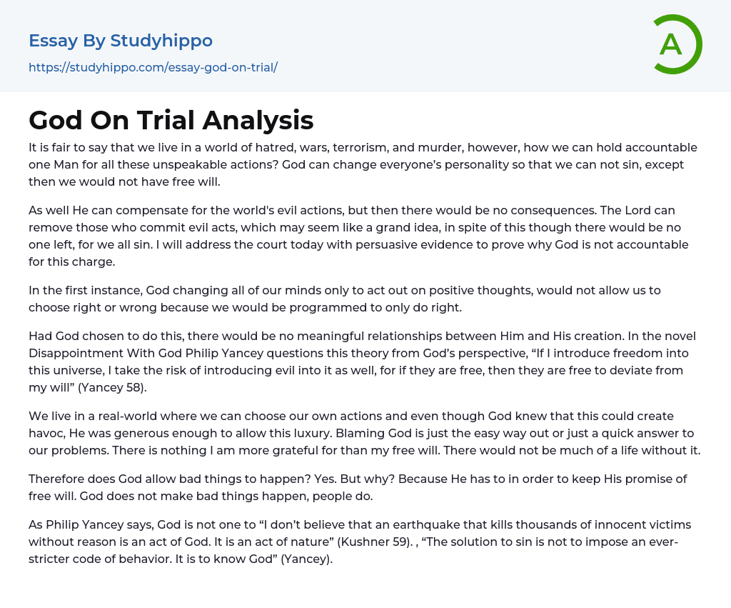 God On Trial Analysis Essay Example