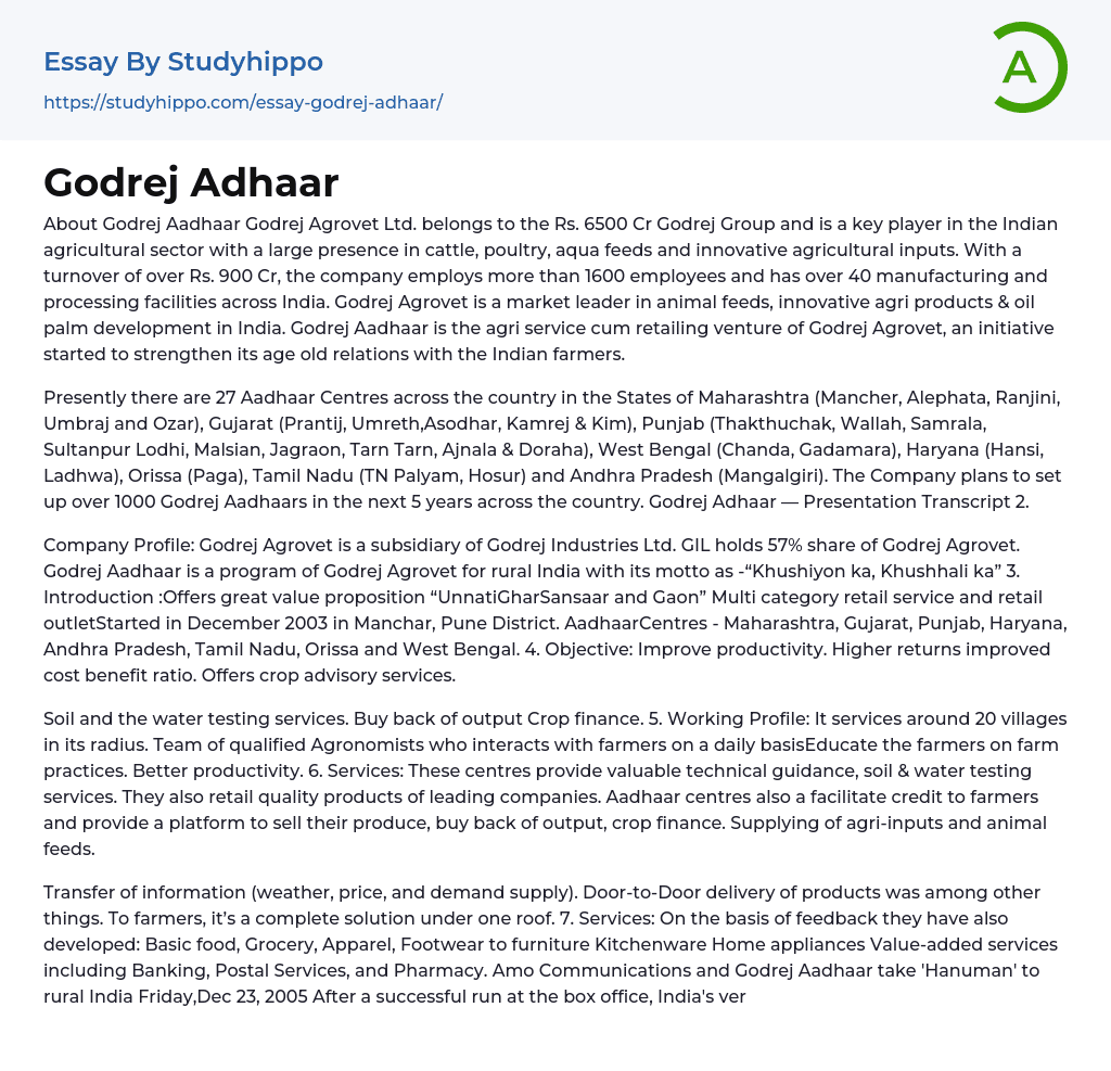Godrej Adhaar Essay Example