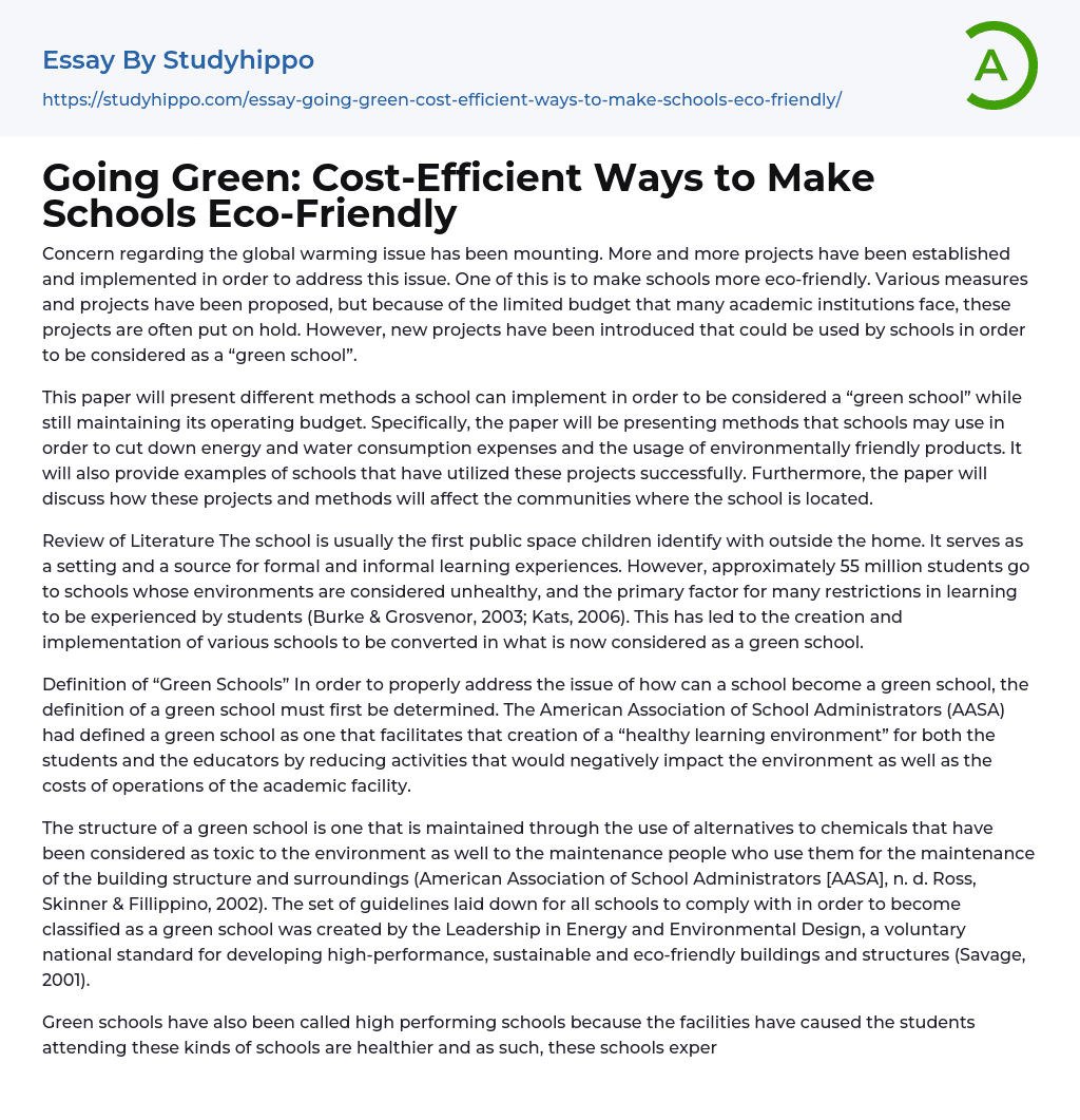 Going Green: Cost-Efficient Ways to Make Schools Eco-Friendly Essay Example
