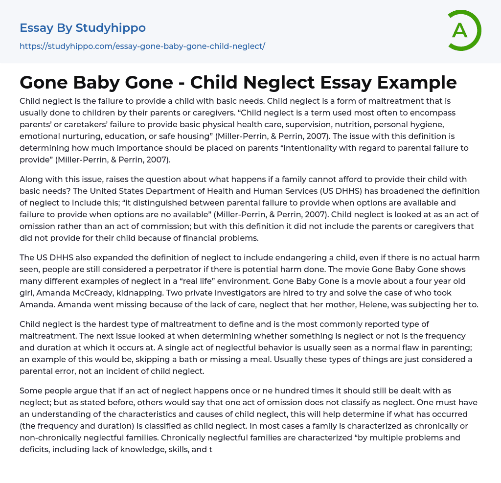 Gone Baby Gone – Child Neglect Essay Example