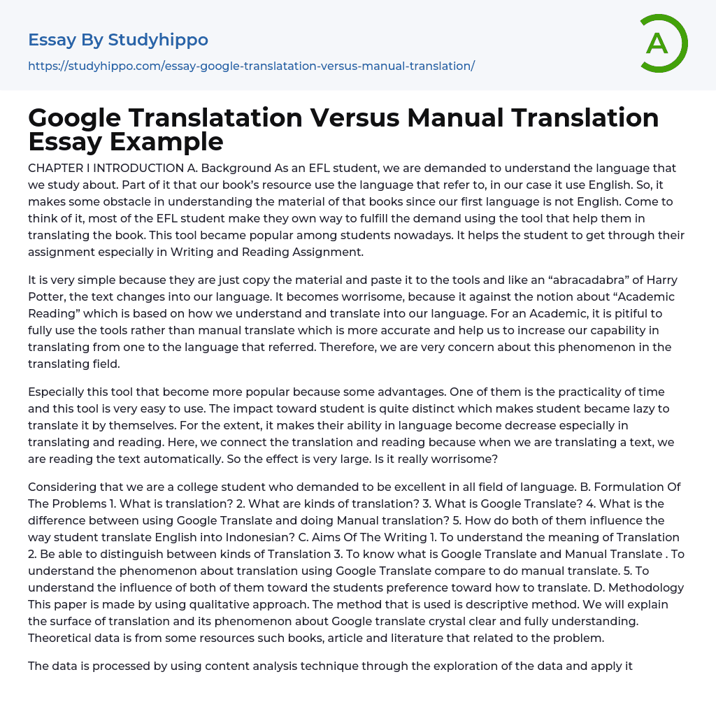 Google Translatation Versus Manual Translation Essay Example