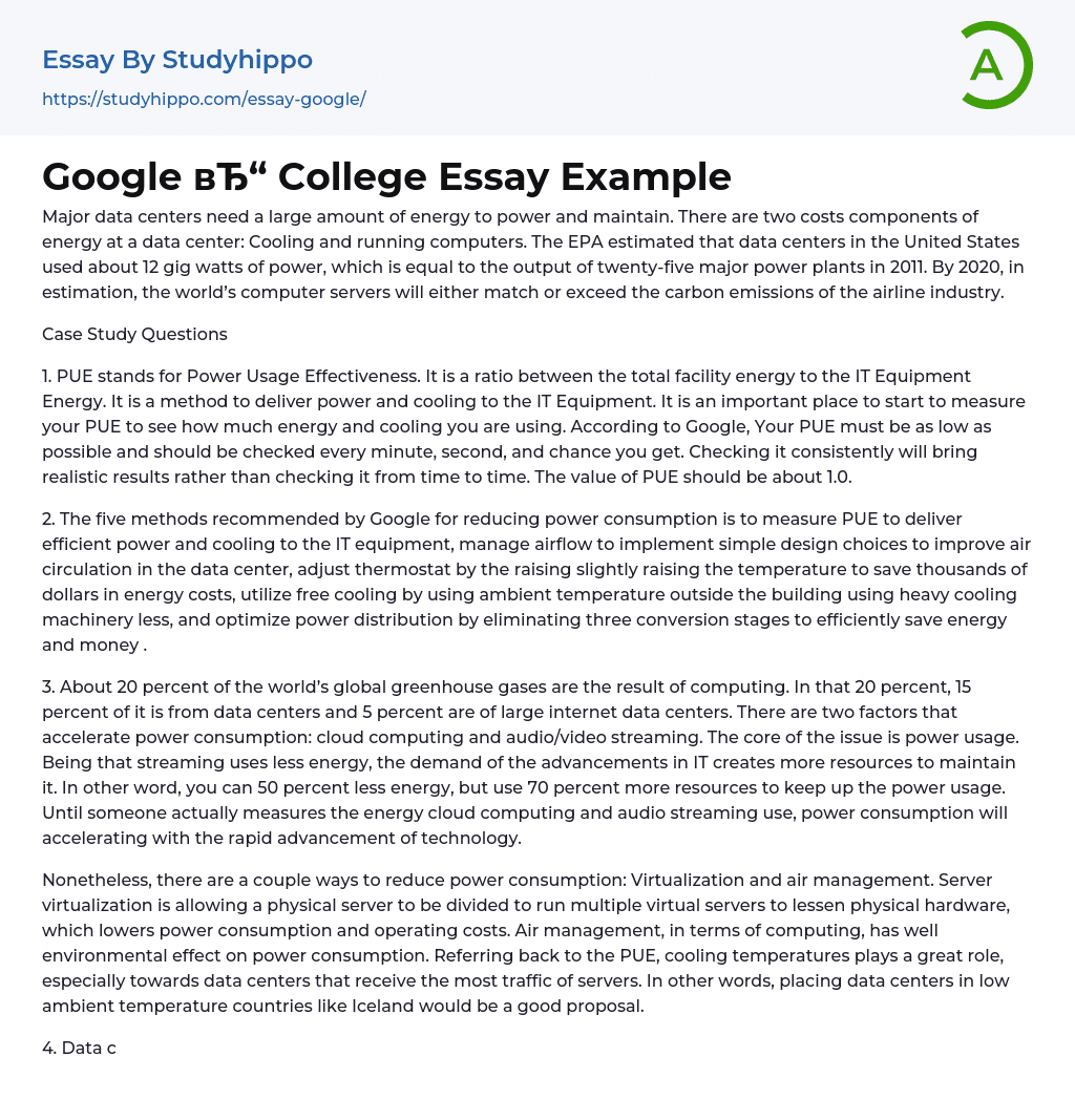 Google College Essay Example