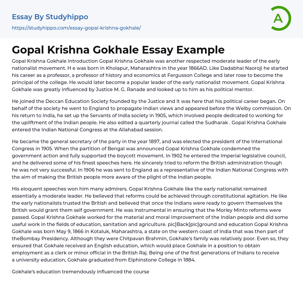 Gopal Krishna Gokhale Essay Example