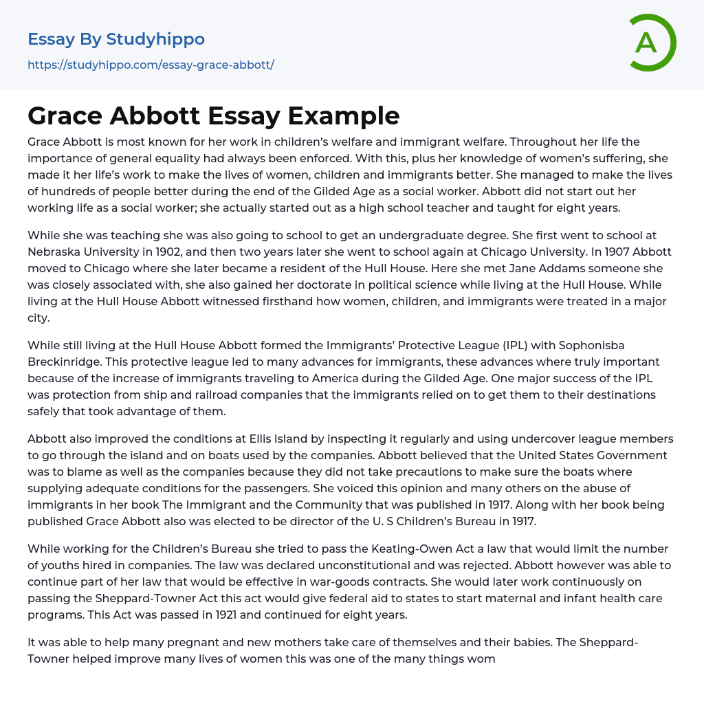 Grace Abbott Essay Example
