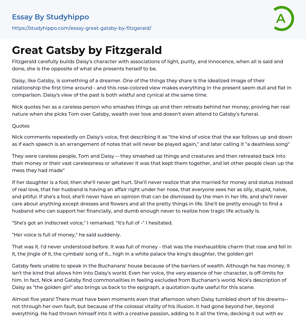 Great Gatsby by Fitzgerald Essay Example