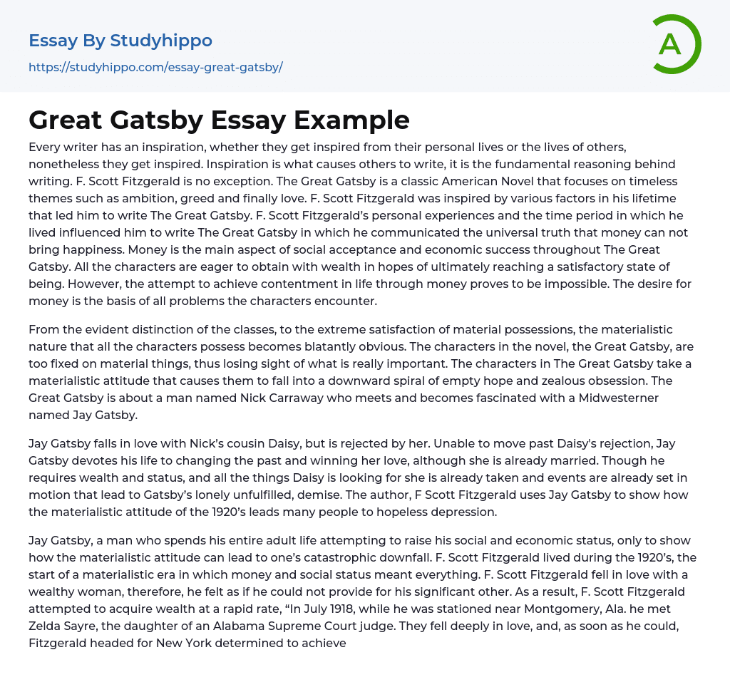 Great Gatsby Essay Example