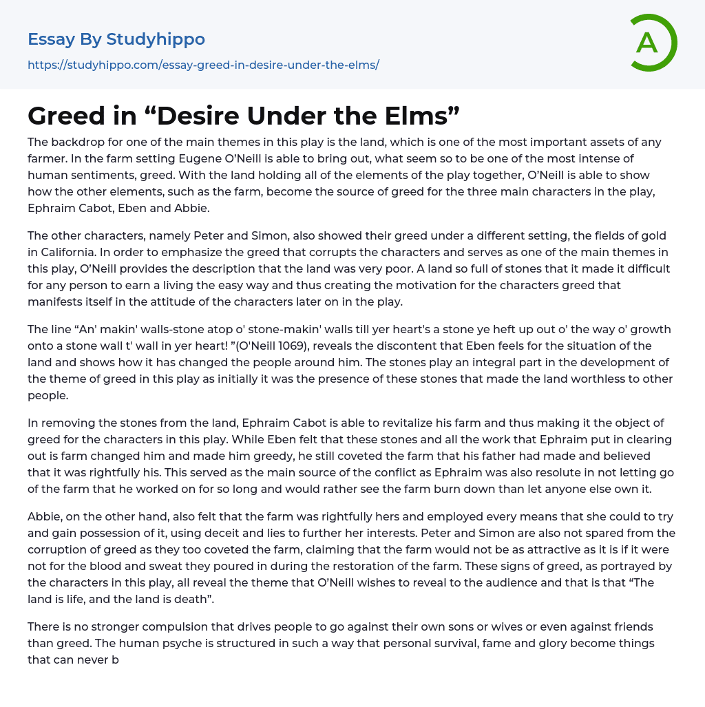 Greed in “Desire Under the Elms” Essay Example