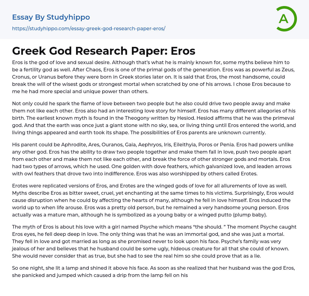 Greek God Research Paper: Eros Essay Example