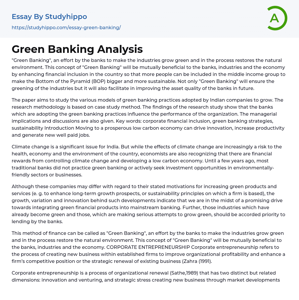 Green Banking Analysis Essay Example